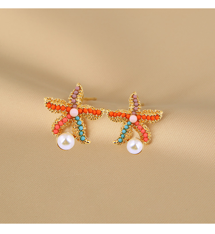 Shopping Occasion Alloy Material Leaf, Colorful, Tree, Leaves, Starfish, Candy Pattern 1 Pair Retro Leaf Colorful Tree Alloy Women's Ear Studs