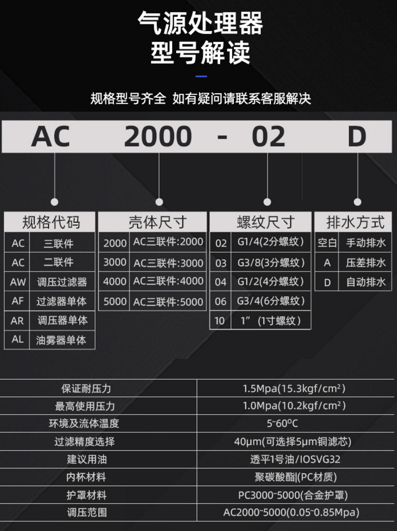 气源三联件AC2000-02 3000-03D气动调压阀油水分离器调压过滤器-阿里巴巴