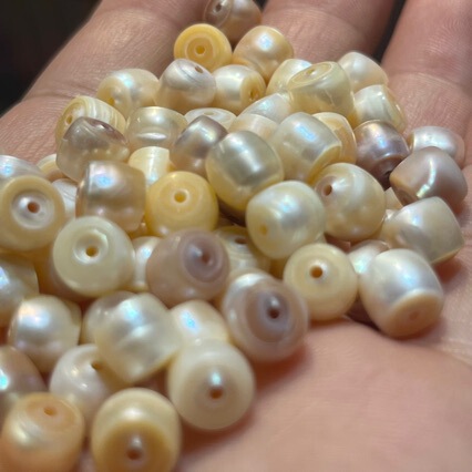 Natural Freshwater Pearls Straight-Cut High-Gloss Beads 7.5mm Loose Beads Flat Beads Abacus Beads DIY Bracelet Necklace Accessories