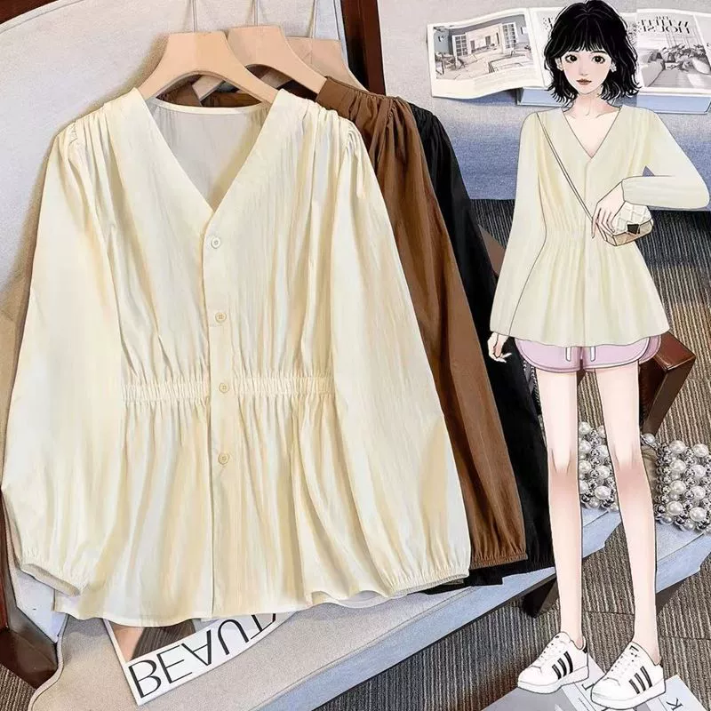 Темперамент воротник, рубашка с талией, женская большая весна