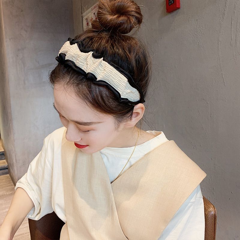 Diadema plisada de estilo coreano con un aire dulce y elegante, diadema sencilla de ala ancha, nuevo accesorio para el cabello de moda._voghion.com