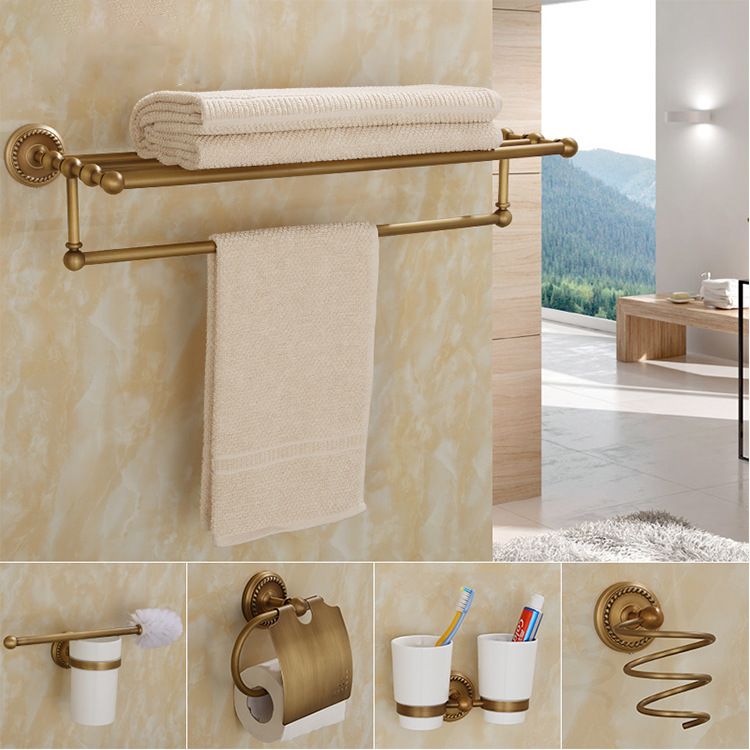 Antique towel rack brass punch-free bathroom hardware pendant suit minimalist bathroom rack towel bar clothes hook Antique towel rack brass punch-free bathroom hardware pendant suit minimalist bathroom rack towel bar clothes hook