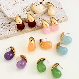多巴胺彩色树脂水滴耳钉日韩风个性气质夏季不掉色时尚耳饰女批发