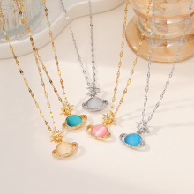 【钛钢】跨境热卖星球系列项链轻奢时尚白搭星空不掉色锁骨链批发