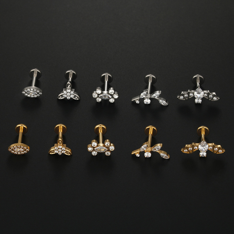 3g Weight Zircon Inlay Material lip stud Classification 1 Piece Quantity Retro Leaf Eye Titanium Steel Inlaid Zircon Lip Stud
