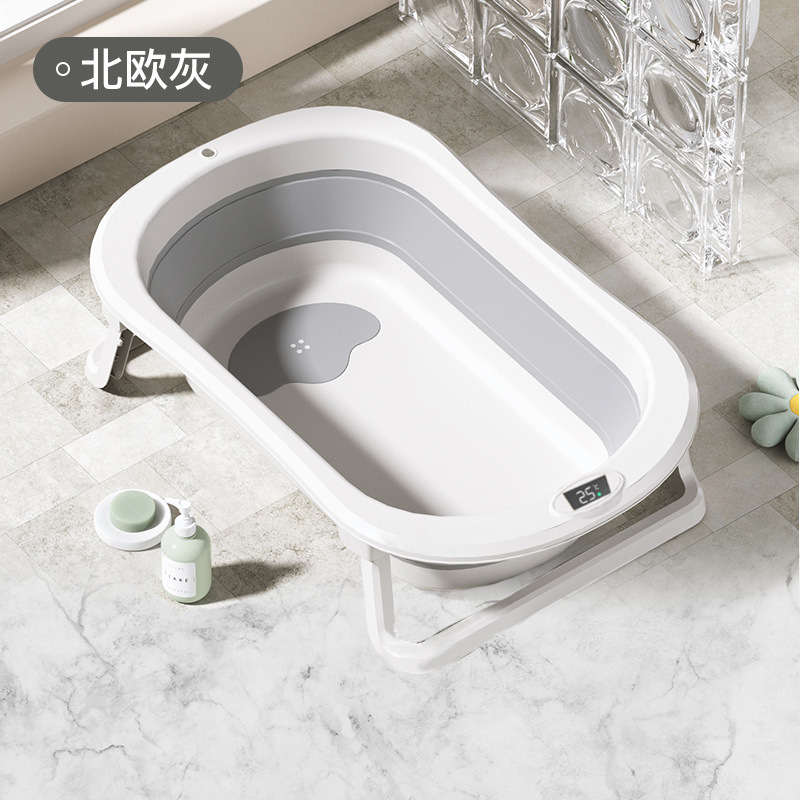 Baños de baño para bebés personalizados con sensor de temperatura inteligente, barriles de baño para recién nacidos, grandes baños para bebés plegables en casa para sentarse y acostarse