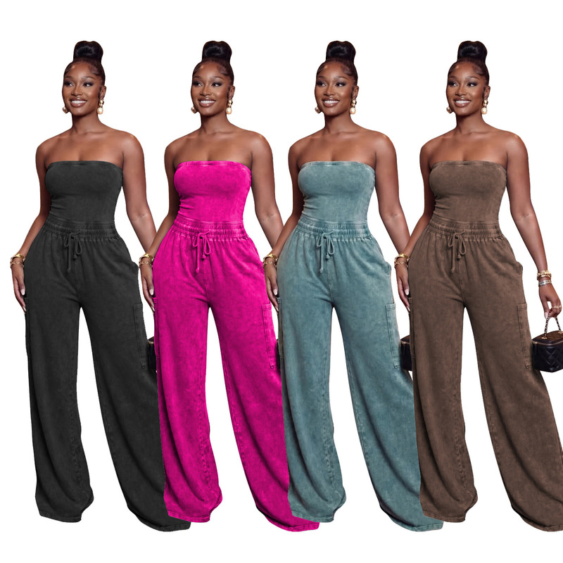 Ts1360 European and American New Style Women's Casual Washed Tube Top Jumpsuit Wide-Leg Pants