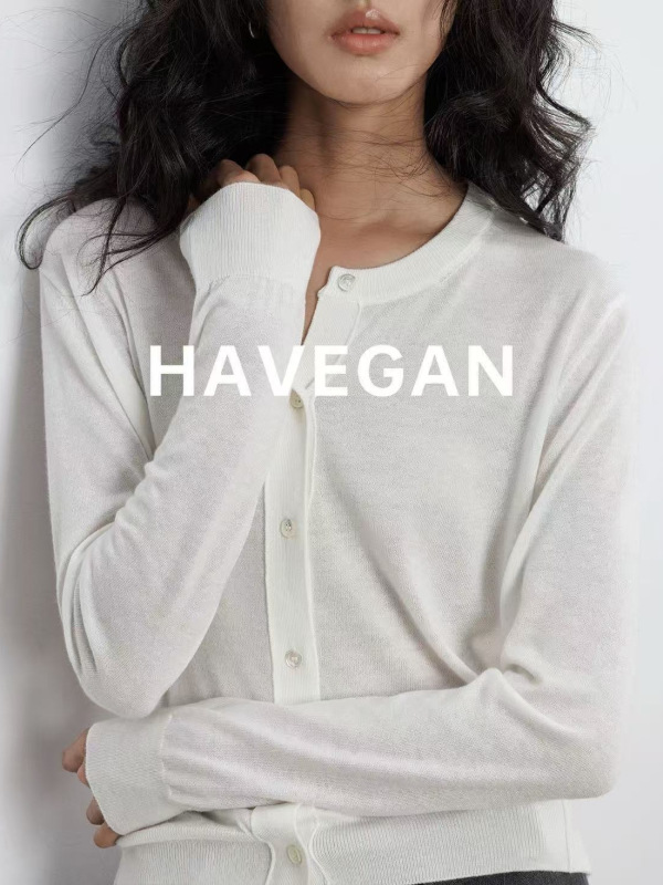 与间HAVEGAN/秋季圆领长袖针织开衫女薄款外穿宽松慵懒老钱风上衣|undefined