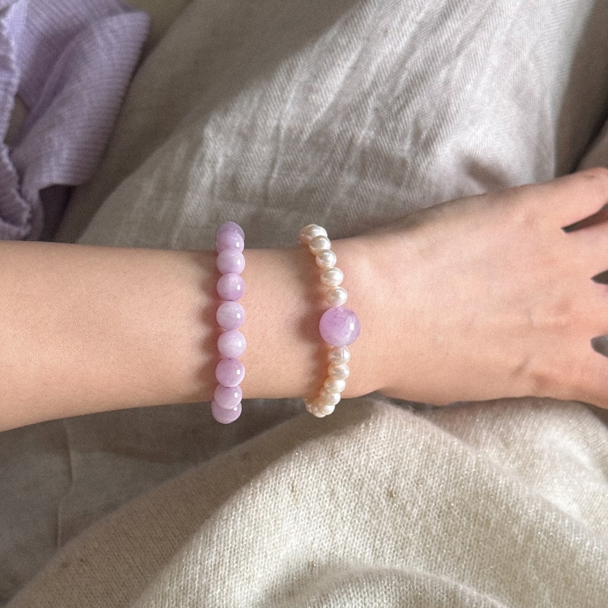 Pulsera de perlas de agua dulce de estilo chino, color púrpura, con piedras preciosas de litio, minimalista y delicada, cristal natural versátil._voghion.com