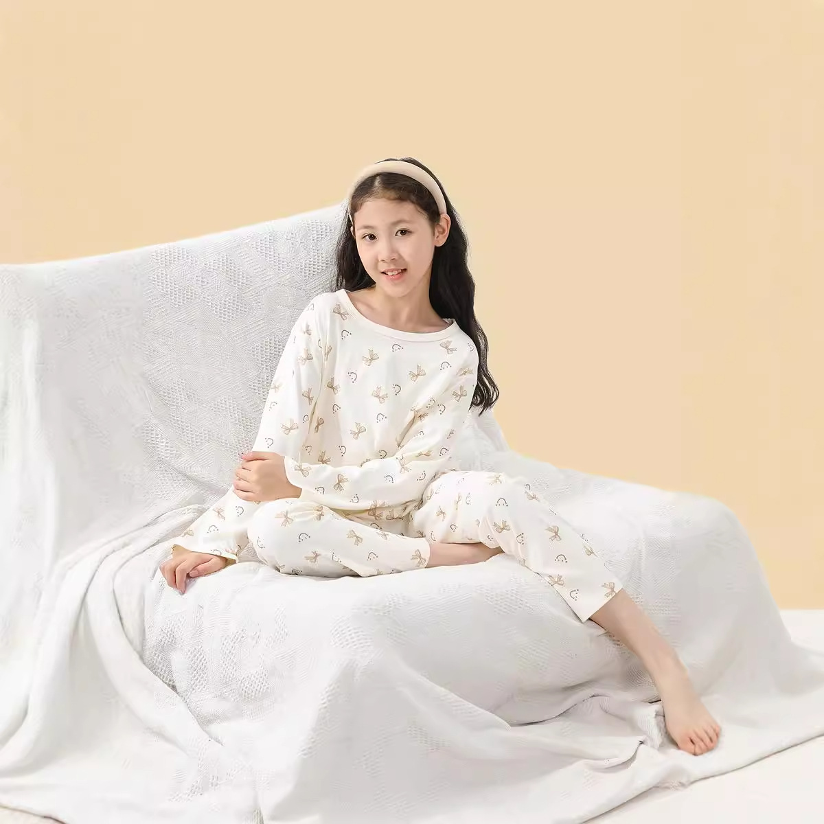 【定制】宽松圆领儿童长袖睡衣套装纯棉秋冬中大童家居服男童女童