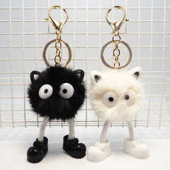 Cute cartoon keychain imitating sable plush doll small coal ball bag pendant car keychain accessory gift