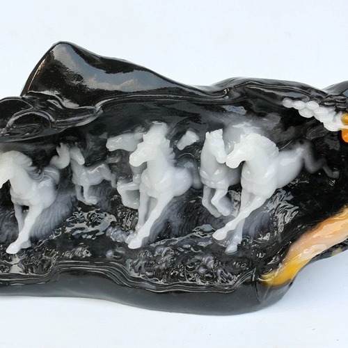 玉石八骏图摆件寿山石芙蓉石工艺品奇石原石石雕居家办公乔迁送礼