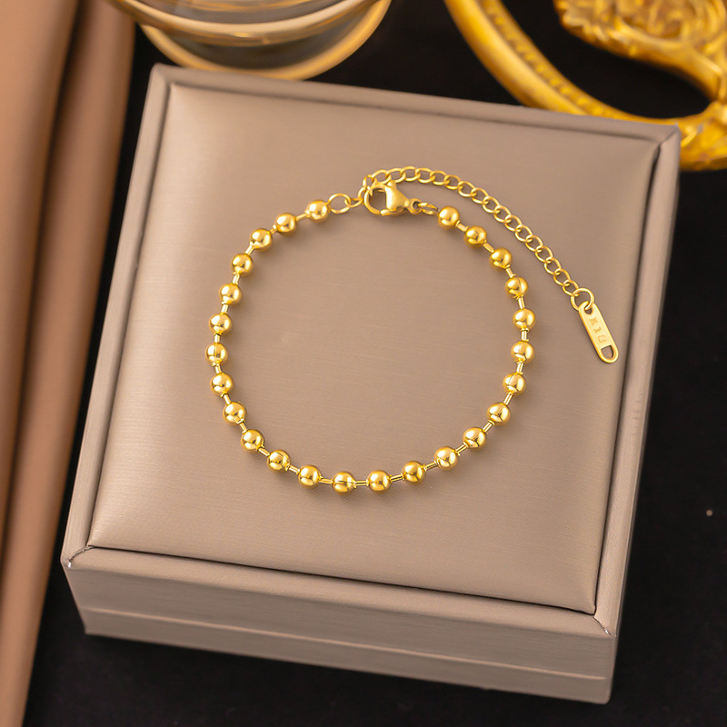 Titanium Steel Transfer Bead Round Bead Bracelet for Women, 18K Gold Classic Style, Non-Fading, Niche Design, Simple and Versatile Trendy Chain
