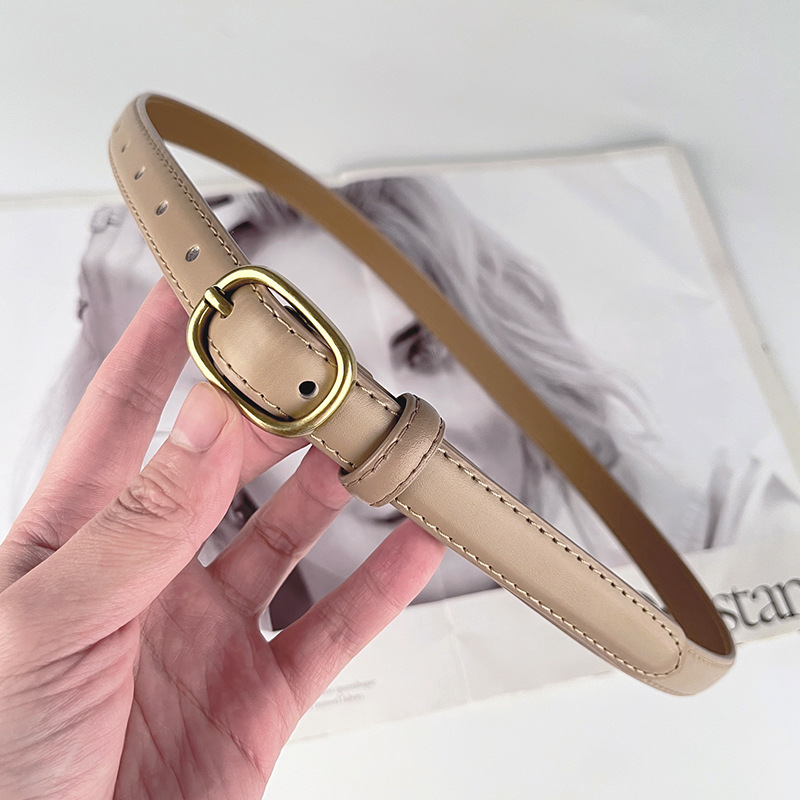 Correa delgada de cuero de las mujeres pantalones casuales pantalones vaqueros estilo coreano de moda todo partido simple de cuero de vaca cinturón de las mujeres