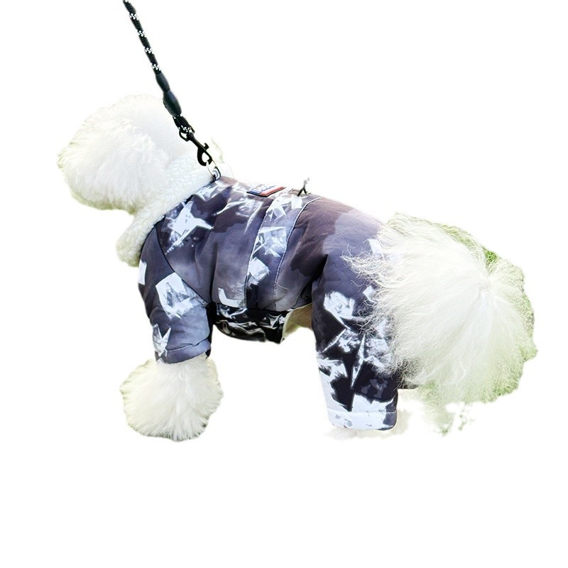 슈나우저 포메라니안 두꺼운 따뜻한 다용도 다운 재킷 애완견 옷 겨울 다운 블랙 코튼 재킷