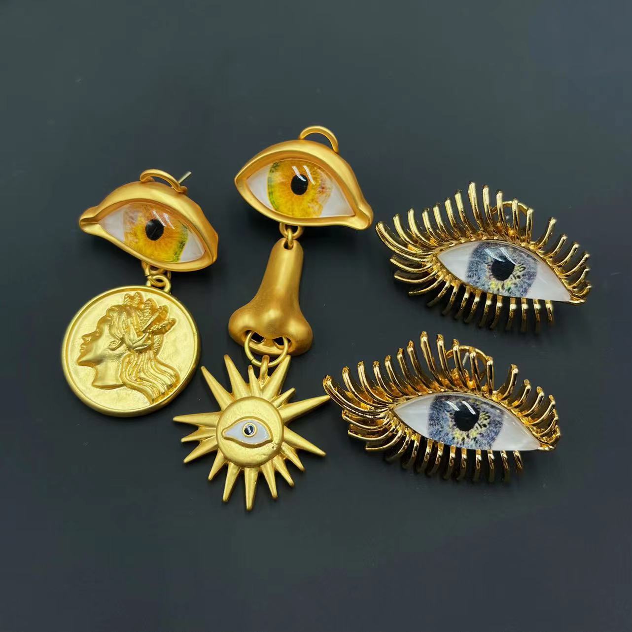 Alloy Material Portrait, Eye Pattern 1 Pair Retro Portrait Eye Alloy Earrings