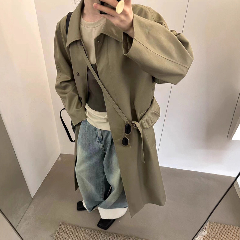 Korean Blogger Style High-Quality Mid-Length Windbreaker ~ Tencel Anti-Wrinkle Loose Women's Clothing with Small Delivery Bag Kk8459