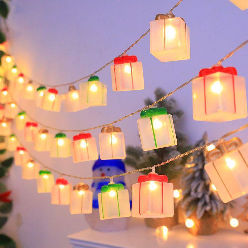 Caja de regalo de Navidad (rojo, verde y amarillo) - luz cálida