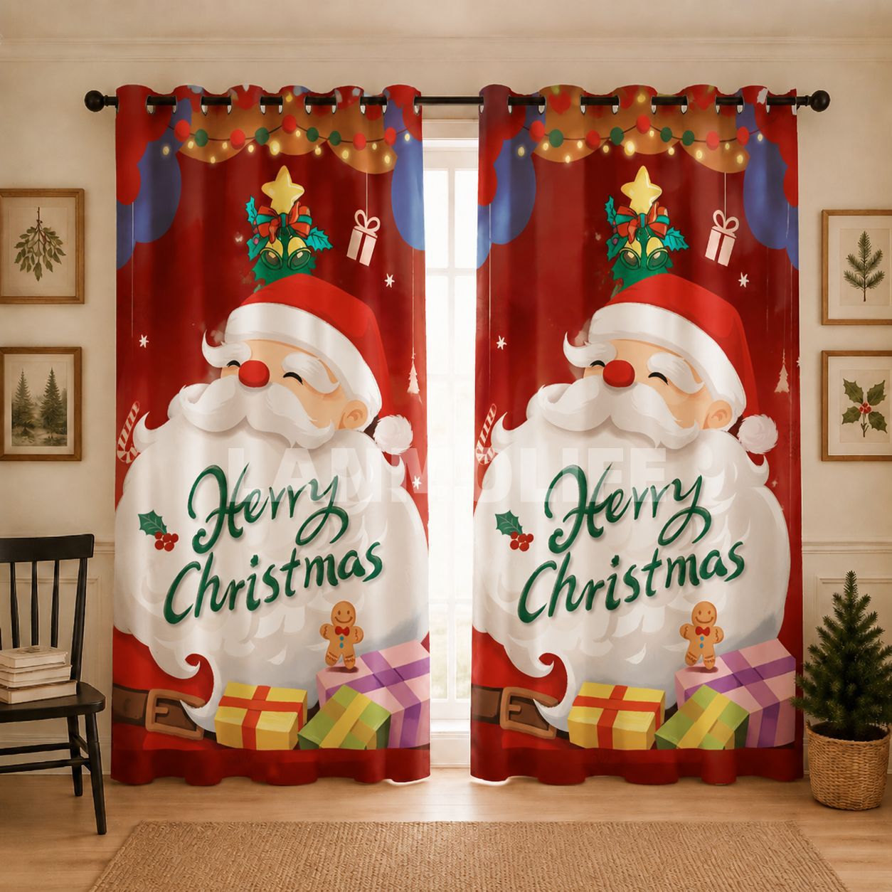 Impresión transfronteriza de cortinas de sombra de Navidad Europa y América decoración de Navidad ventana de piso sin perforación cortina de sombra al por mayor TEMU