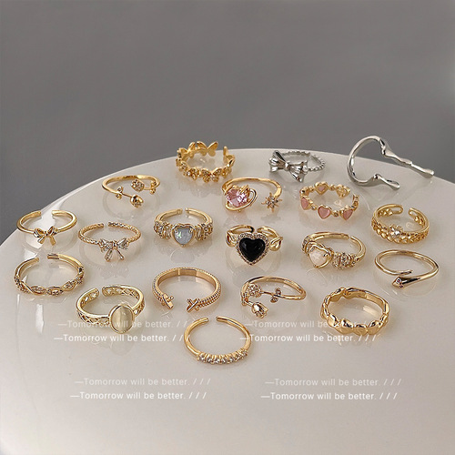 Japanese and Korean ins micro-encrusted zircon ring for women niche high-end index finger ring opening adjustable internet celebrity temperament ring