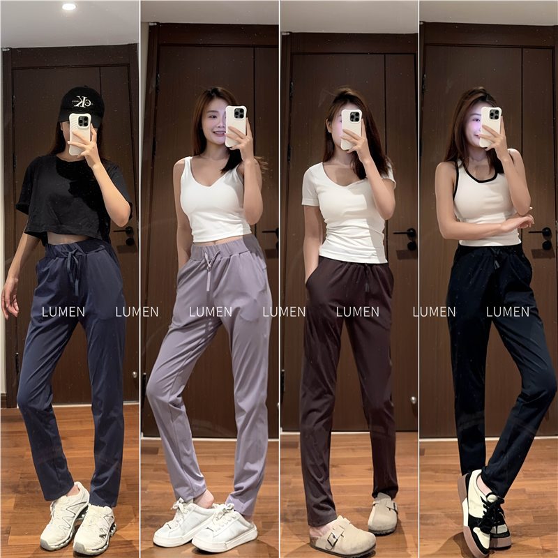 lebilulu直筒瑜伽裤抽绳束腰垂感运动休闲通勤裤跑步弹力九分裤女