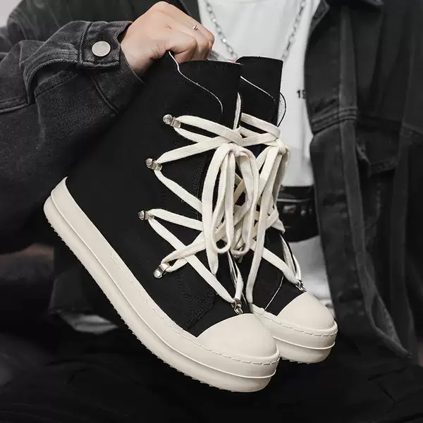 2026 New Men's Thick-Soled Height-Increasing Shoes, Casual Trendy High-Top Canvas Shoes, Niche High Street Sneakers, Wholesale in Stock