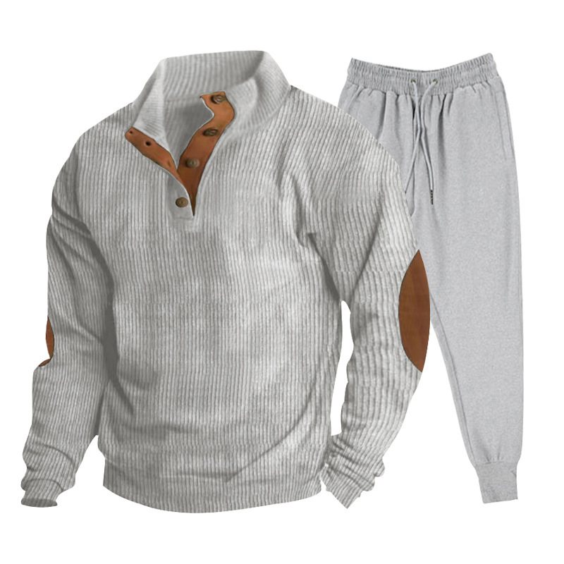 Transfronteriza Venta caliente de primavera y otoño de tamaño Europeo traje casual de los hombres al aire libre del collar del soporte de manga larga sudadera chándal traje en stock