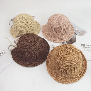 Fresh and Simple Plaid Ribbon Handmade Children's Fisherman Hat for Summer Outings Sun Hat