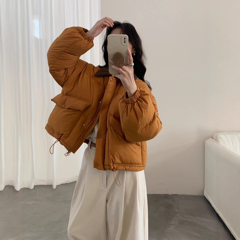 Yimo in Style Corduroy Lapel White Duck down Jacket Women's Short 2025 Korean Style Small Thickeneded Bread Jacket