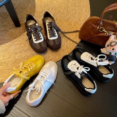 现货版~复古内增高德训鞋女秋款系带拼色平底运动休闲板鞋阿甘鞋