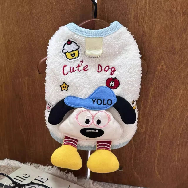 Otoño y invierno caliente gato super lindo ropa a prueba de frío lindo muñeca tridimensional hebilla de tracción mascota caliente gruesa ropa de dos patas