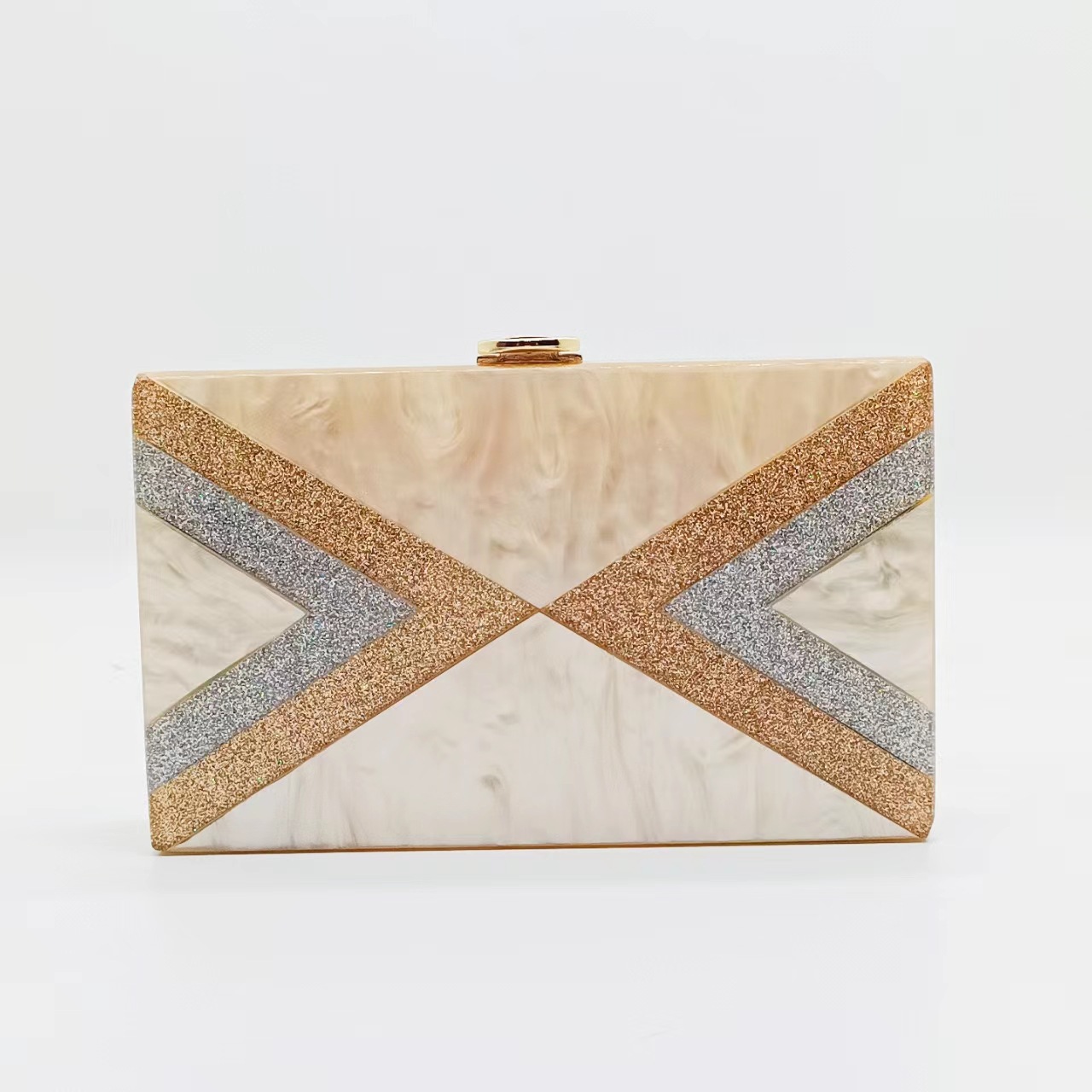 Elegante borsa a tracolla in acrilico da donna, design geometrico, finitura perlata, per feste serali, matrimoni, pochette da sera con giunture geometriche e piastra di perle._voghion.com