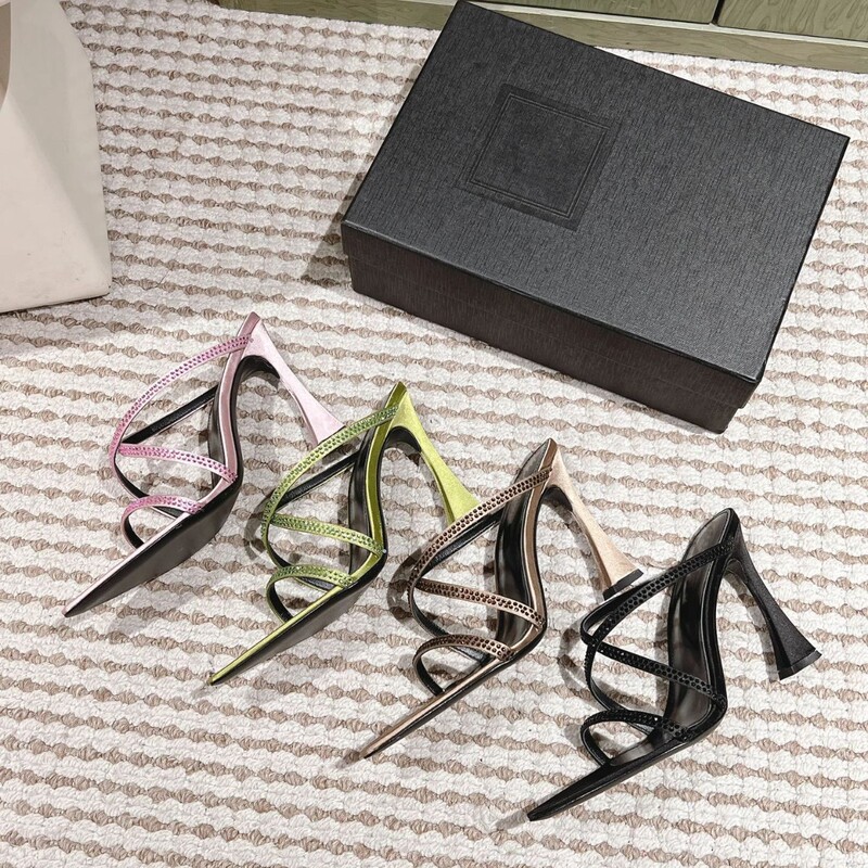 French Style Elegant Pointed Brackish High Heels Women's Genuine Leather Stiletto Heel Slip-on Open Toe Sandals Sexy Women's Nightclub Shoes