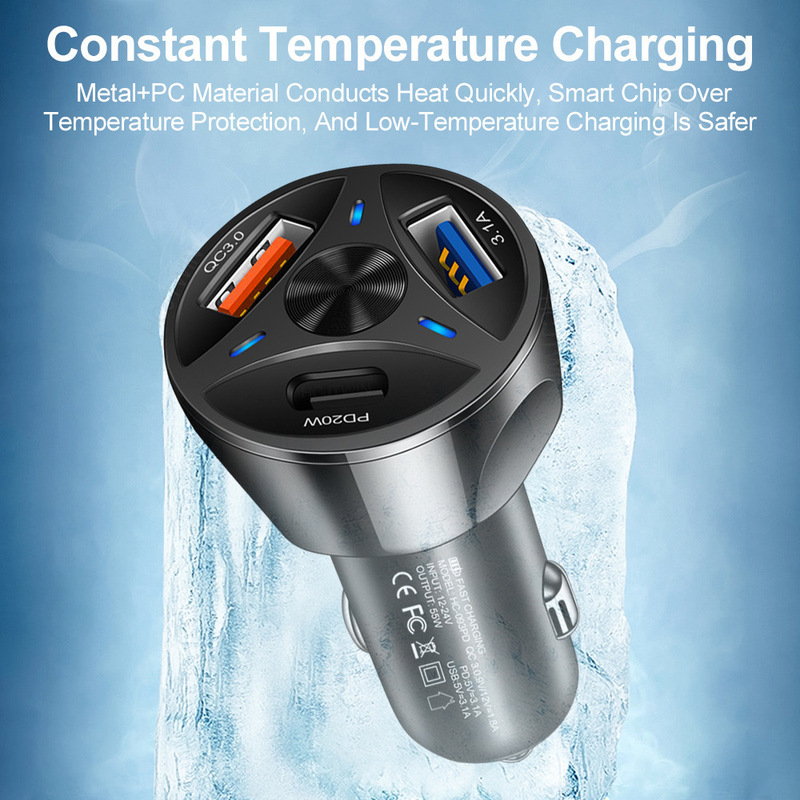 Car charger one drag three super fast charging 2USB/PD port Apple Huawei cigarette lighter cross-border factory wholesale Car charger one drag three super fast charging 2USB/PD port Apple Huawei cigarette lighter cross-border factory wholesale