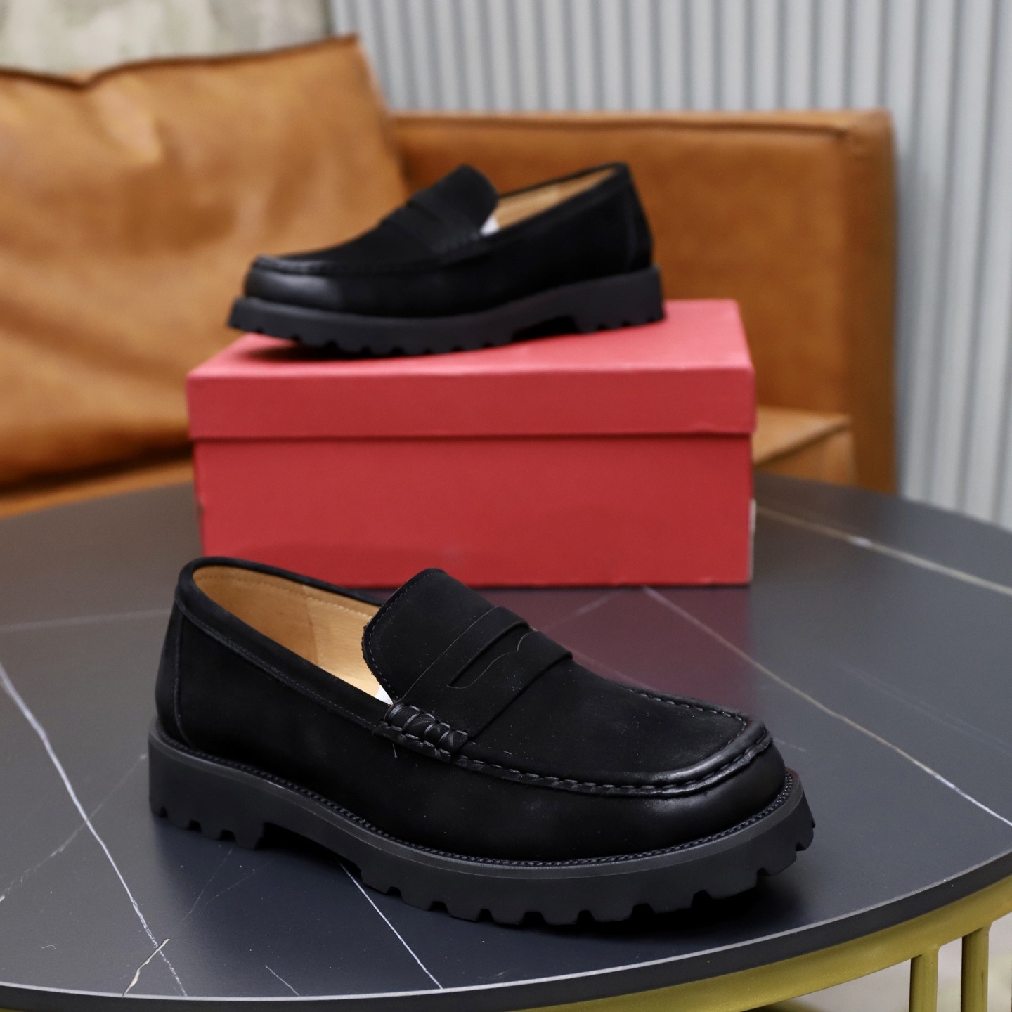 Quality Shoes Spring Summer New Retro Old Money Style Loafers Big Toe Brown Suede Shoes Men_vogvips.com