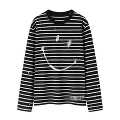 现货2025冬新款休闲条纹笑脸字母印花针织衫MBE4TEE013