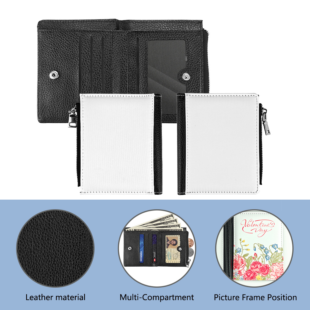 Nuevo producto sublimación cuero cremallera impresión de doble cara monedero tarjeta bolsa de almacenamiento en efectivo