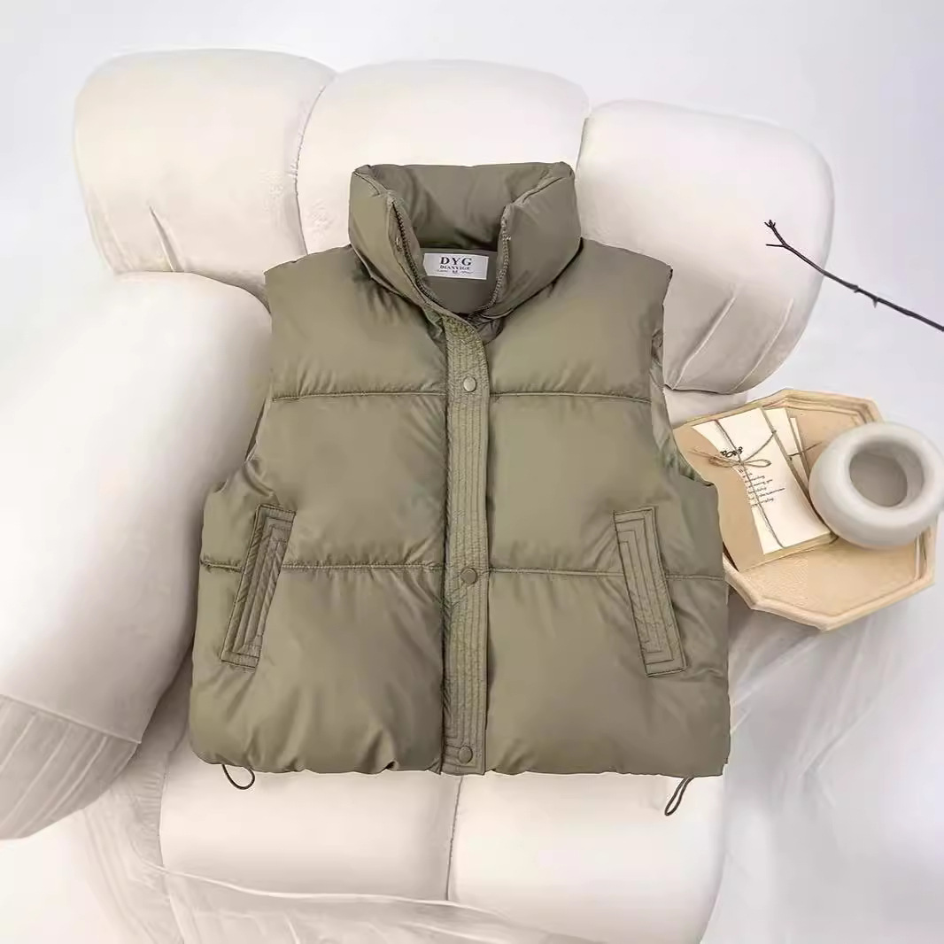 Chaleco de algodón de pluma para mujeres 2024 otoño y invierno nuevo estilo coreano de algodón suelto hombro collar de collar de algodón de color sólido chaleco