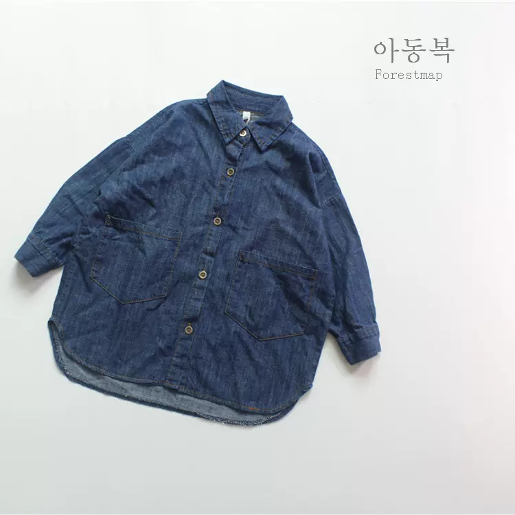 新品儿童衬衫秋季牛仔男童开衫韩版宽松中长女童衬衣百搭翻领批发