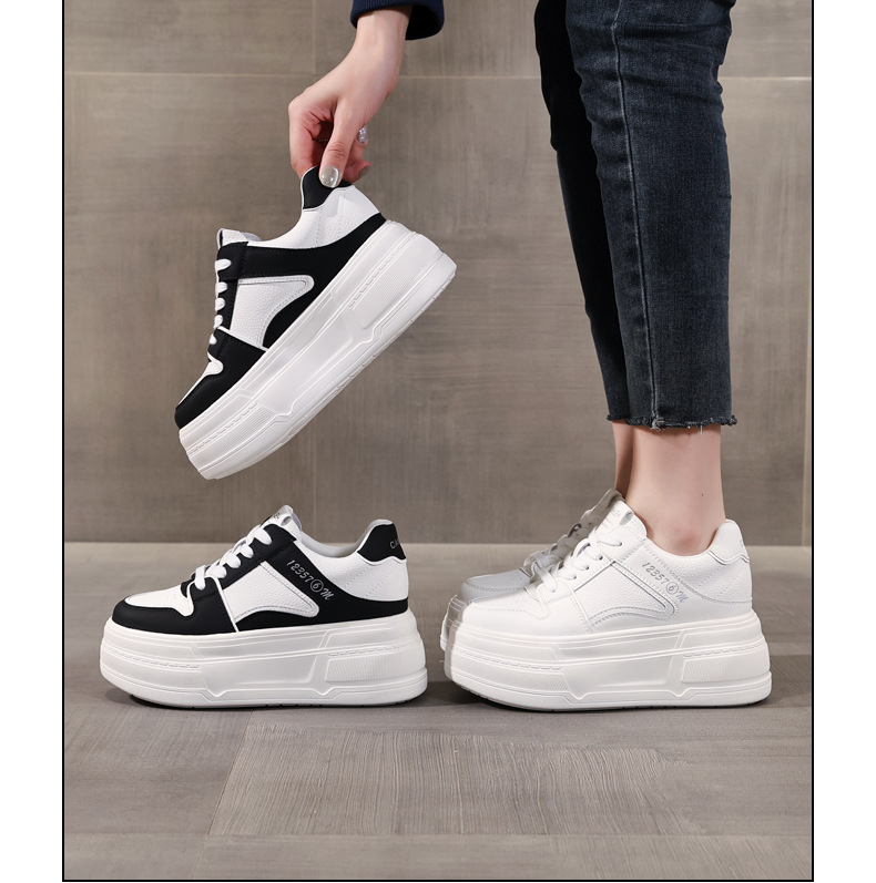 Giày sneaker nữ đế dày platform tăng chiều cao 8 cm phong cách casual — đen chi tiết 17