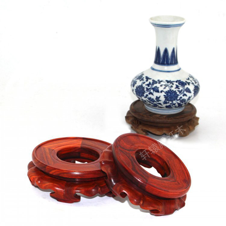 Vase, bonsai, ceramic crystal ball, Buddha statue, gourd ornament, fish tank, red sandalwood base, round solid wood hollow design