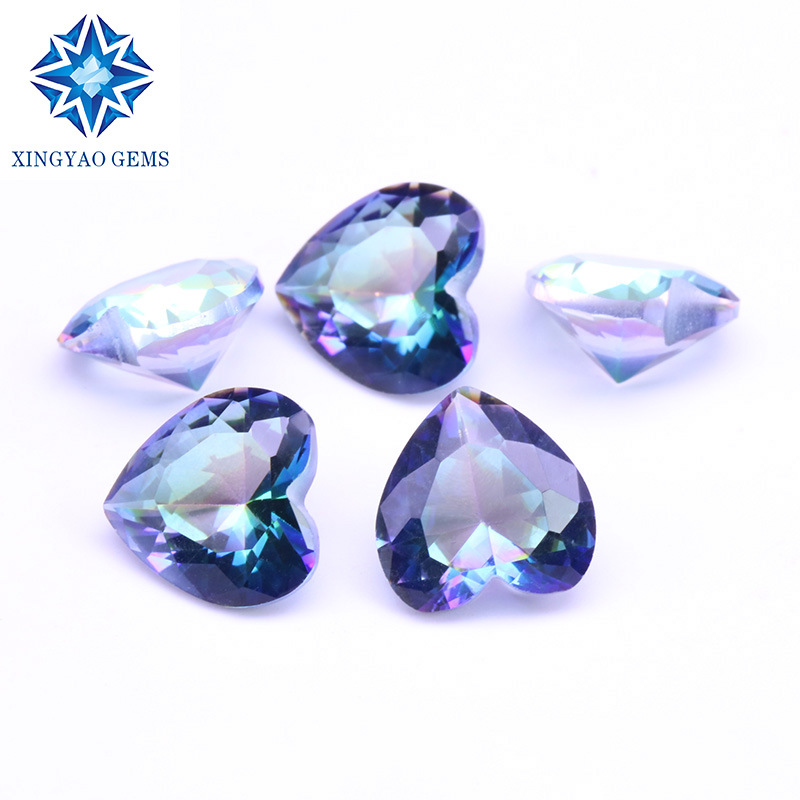 批发定制  电镀七彩宝石 心形锆石玻璃电镀蓝彩  人造宝石镀色