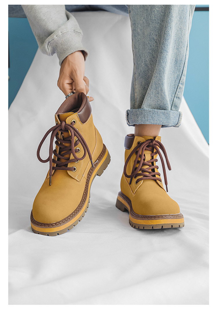 Men's English Style Thick Sole Mid Barrel Boots For Couples_voghion.com