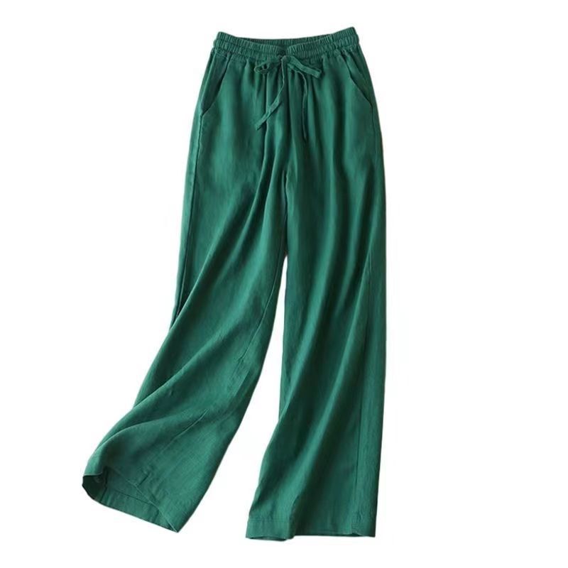 女性用コットンとリネンのワイドレッグパンツ、ハイウエストとドレープ、2024夏の薄いリネンの女性用パンツ、ゆったり、スリムで多用途なストレートパンツ|undefined
