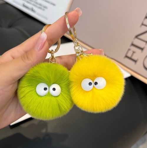 Cute imitation rex rabbit hair ball keychain pendant ins internet celebrity plush small briquette school bag bag pendant gift