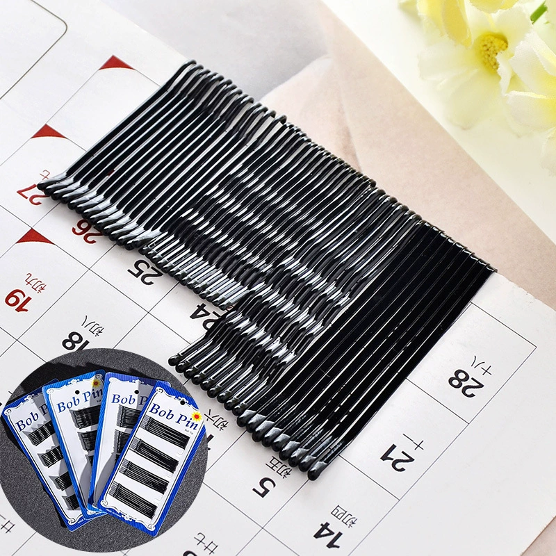 Black Bob Pins (Hairgrips) — Wavy & Flat Tips, Pack Options 36/60 pcs, Invisible Clips