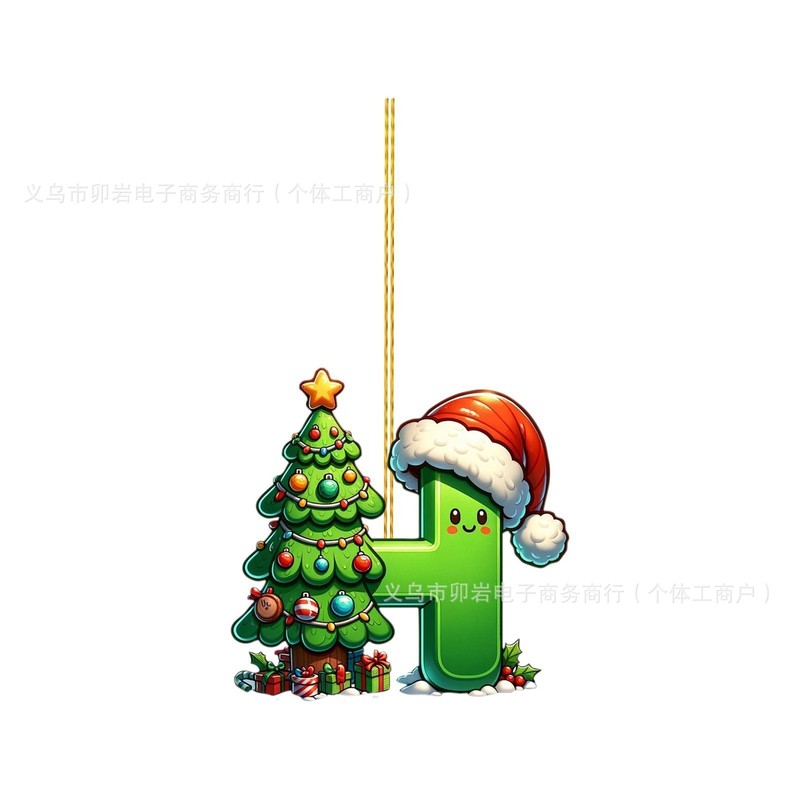 跨境2D亚克力圣诞树26字母吊坠DIY装饰挂件汽车装饰圣诞装饰挂件|undefined