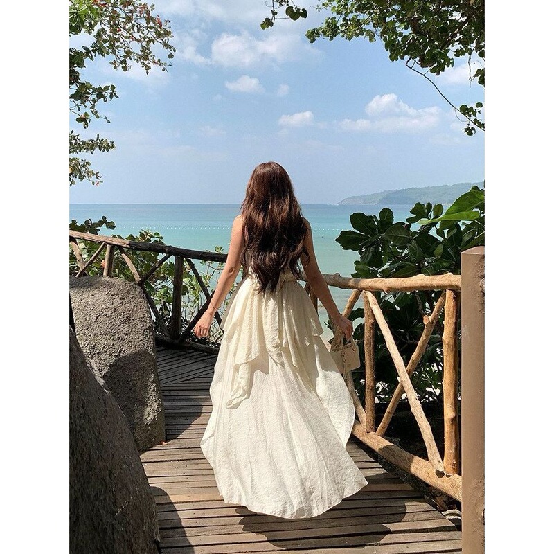 Plus-Size Women's Clothing with a Bohemian Style Design, Featuring Irregular Ruffles and a Stylish Halter Neck Long Dress