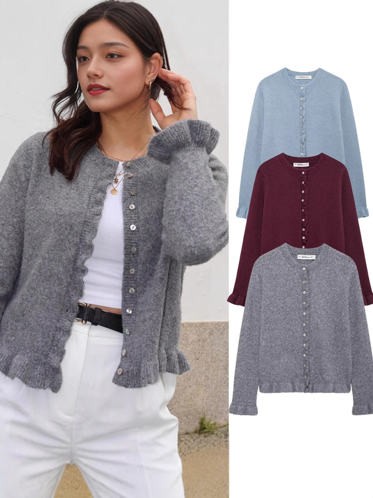 knitted spring jacket with a round collar