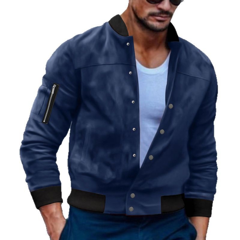 2023 chaqueta de hombre transfronteriza Otoño e Invierno chaqueta de gamuza europea y americana collar de pie Chaqueta de punto de un solo pecho chaqueta casual hombres